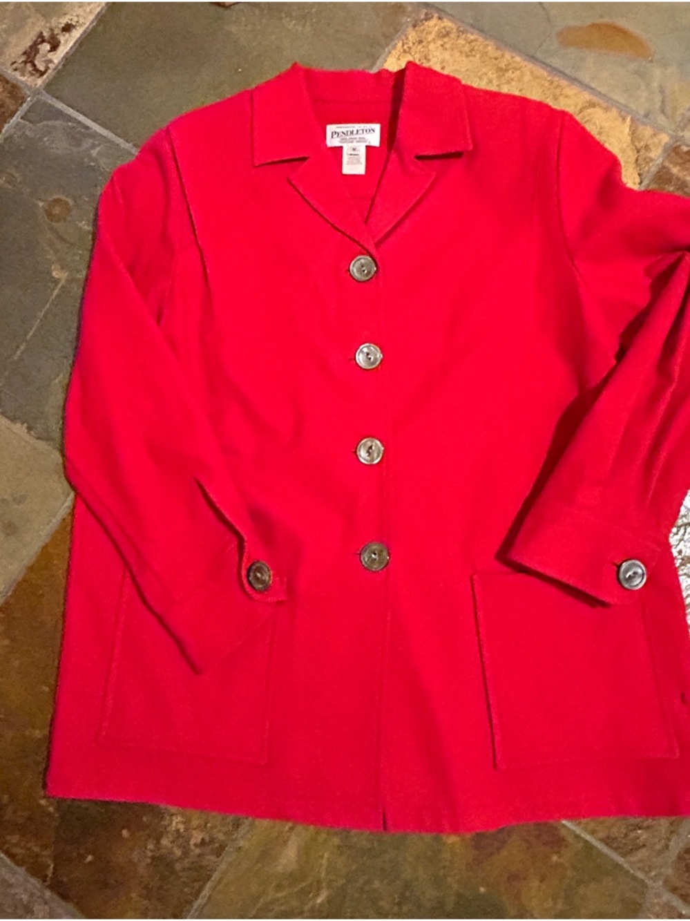 Pendleton Red Wool Blend Blazer Women M Made in USA Button Front Career Classic - Picture 2 of 6